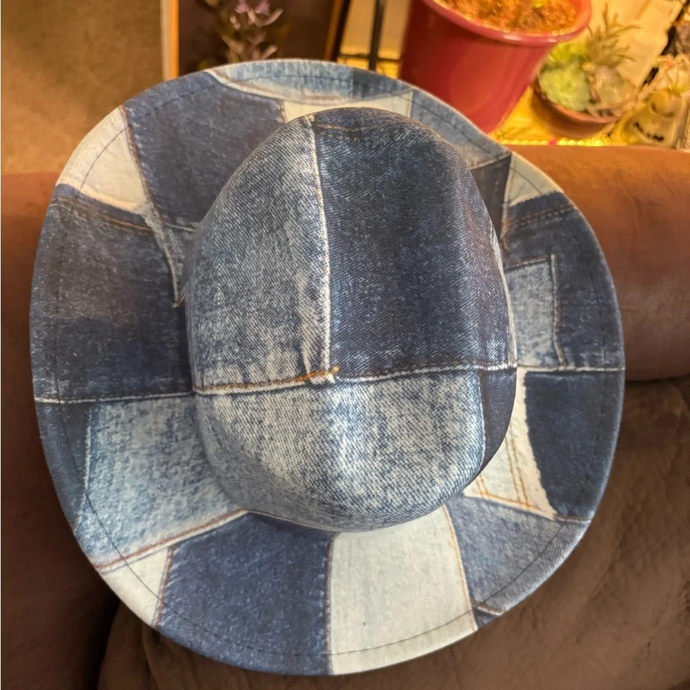 🆕Blue Patchwork Denim Cowgirl Hat. OS. NWT. - Picture 5 of 9